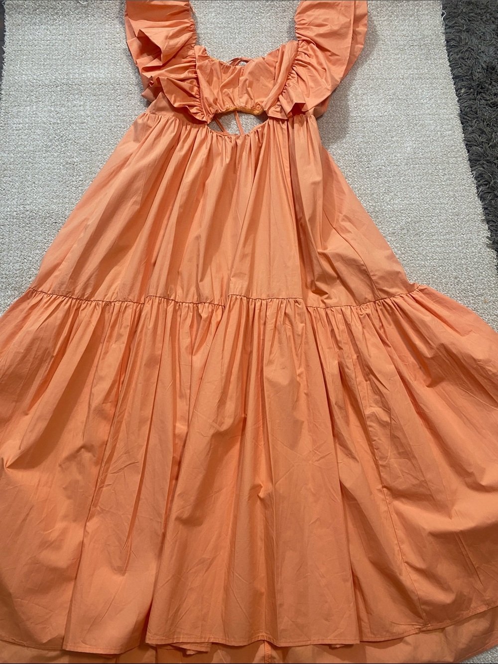 Ina Coral Peach Ruffle Maxi Dress with Front Cutout Size S 100%Cotton - Picture 9 of 16
